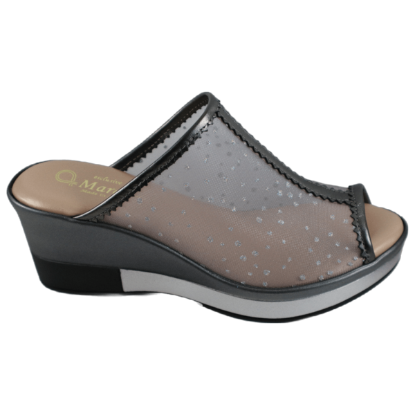 A 6030SM Laminato CDF Rain Drops Grigio (7cm) Wedge Heel Sandal